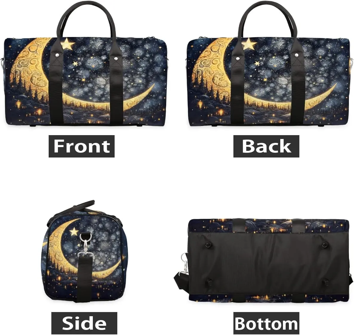 Foldable Travel Bag Magic Moon Star Lightweight Carry On Bags for Airplanes Waterproof Travel Duffle Bag For Gym Weekend Overnight