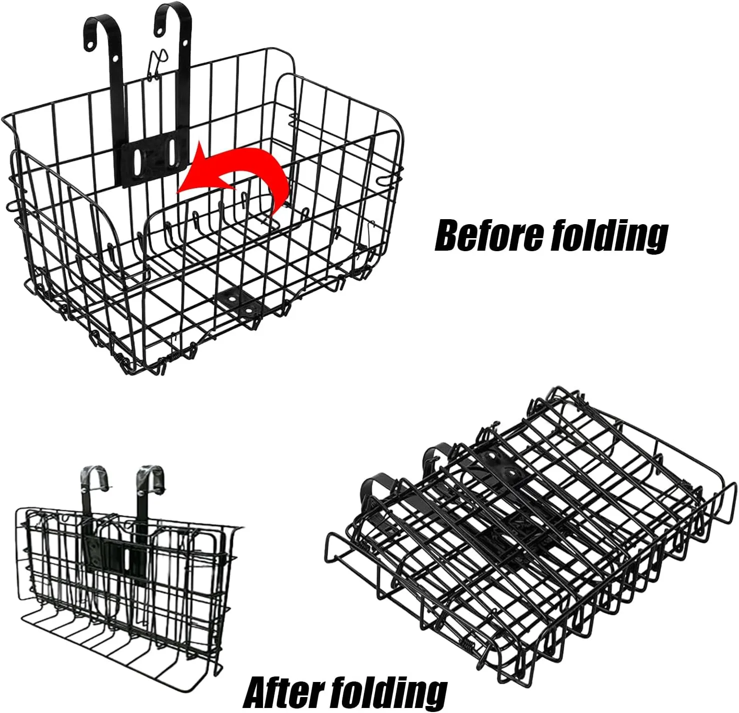 Folding Bike Front Basket Bicycle Wire Basket with Handles Easy Installation on Front Handlebar