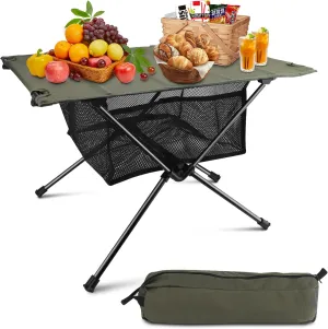 Folding Camping Table, Small Backpacking Table Lightweight Collapsible Outdoor Tables with Mesh Storage and Carry Bag for Picnic, Travel and Outdoor Activities