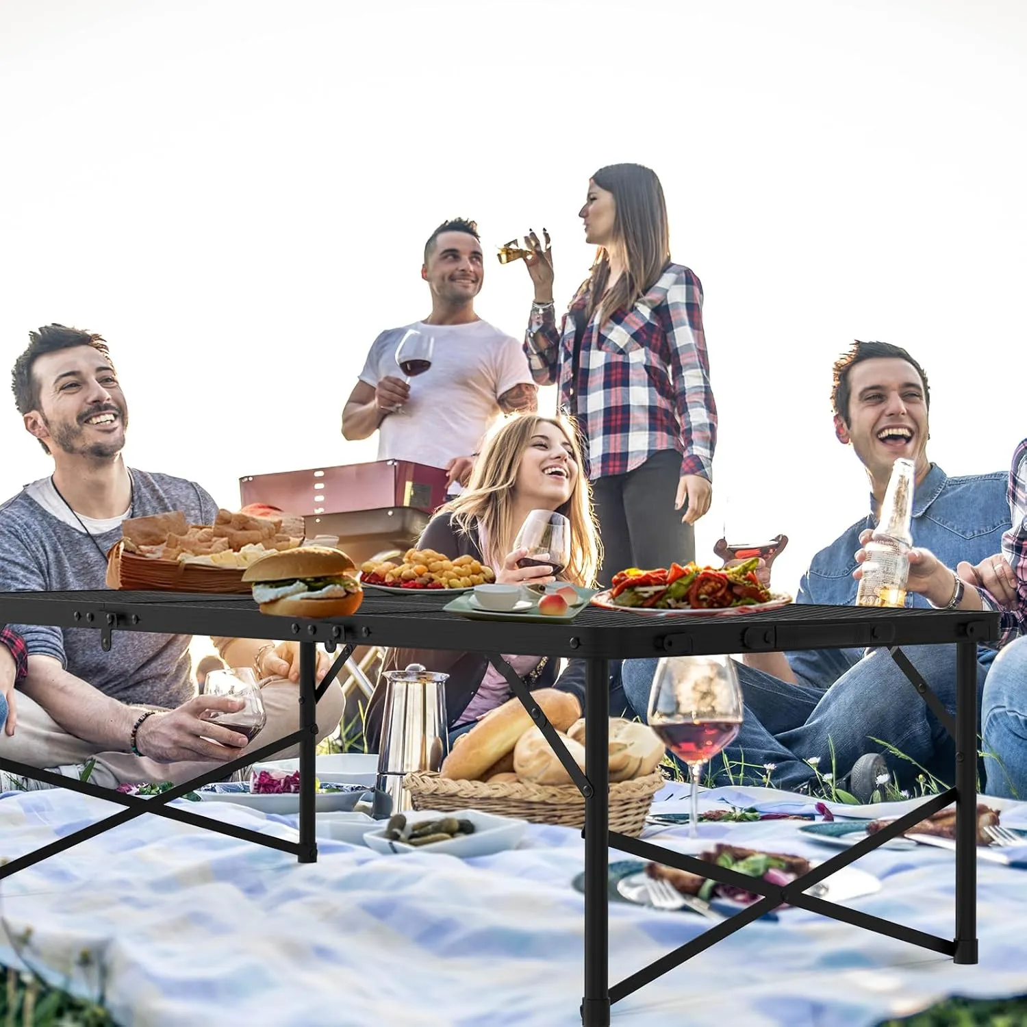 Folding Gril Table, 4x2 FT Camping Table with Mesh Desktop,Height Adjustable Folding Grill Table with Mesh Bag,Portable Outdoor Table for Picnic,Camping,BBQ,Beach(Black)