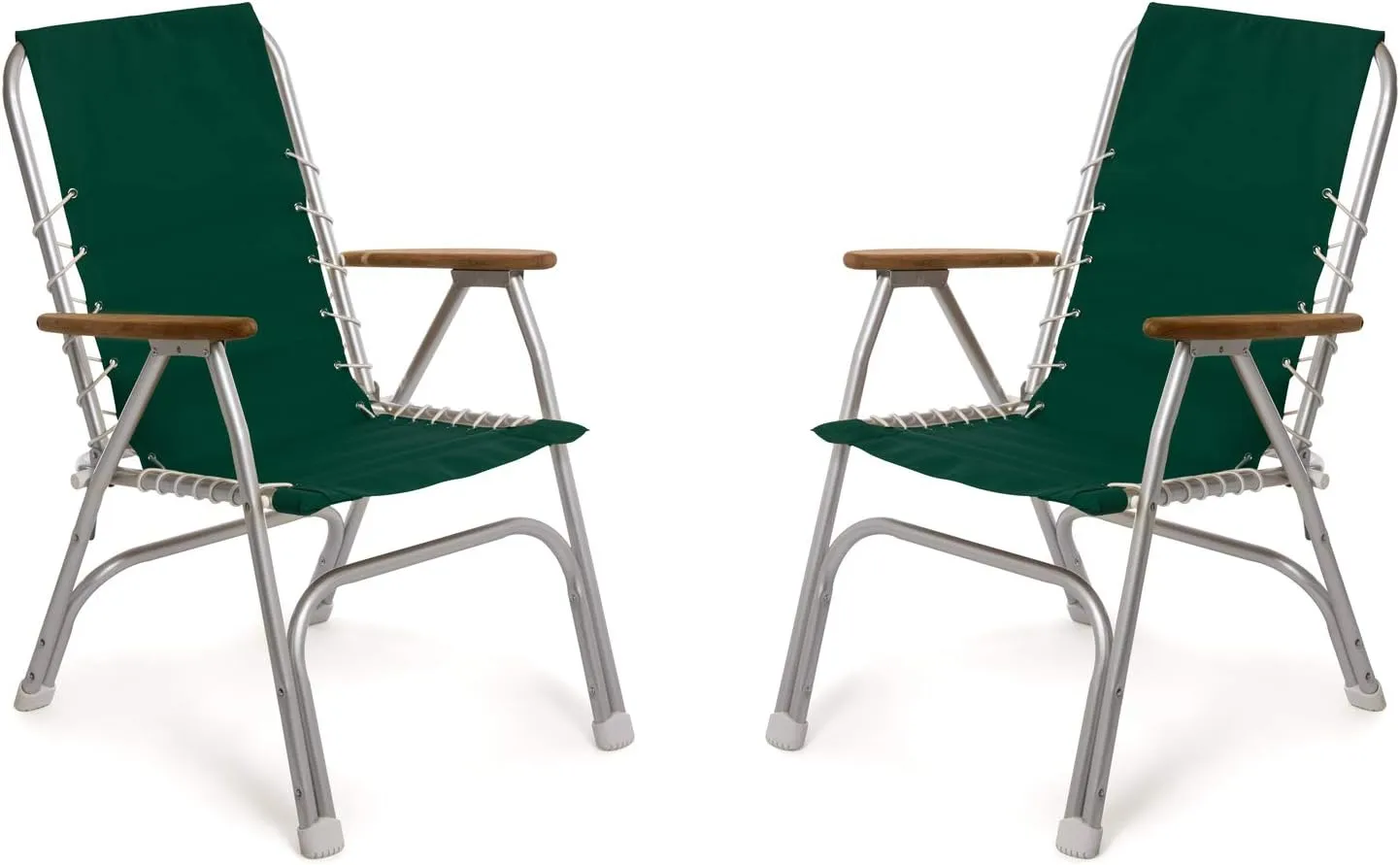 FORMA MARINE Boat Chairs High Back Green Deck Folding Marine Aluminum Teak Furniture Set of 2 M150GR