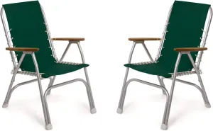 FORMA MARINE Boat Chairs High Back Green Deck Folding Marine Aluminum Teak Furniture Set of 2 M150GR