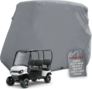 Formosa Deluxe Golf Cart Cover 4 Passenger Extended Roof Premium Golf Cart Accessories All Weather fits 80" Roof 112" L Body EZGO, Club Car, Star, Evolution, Yamaha G Models, GEM e2 - Grey