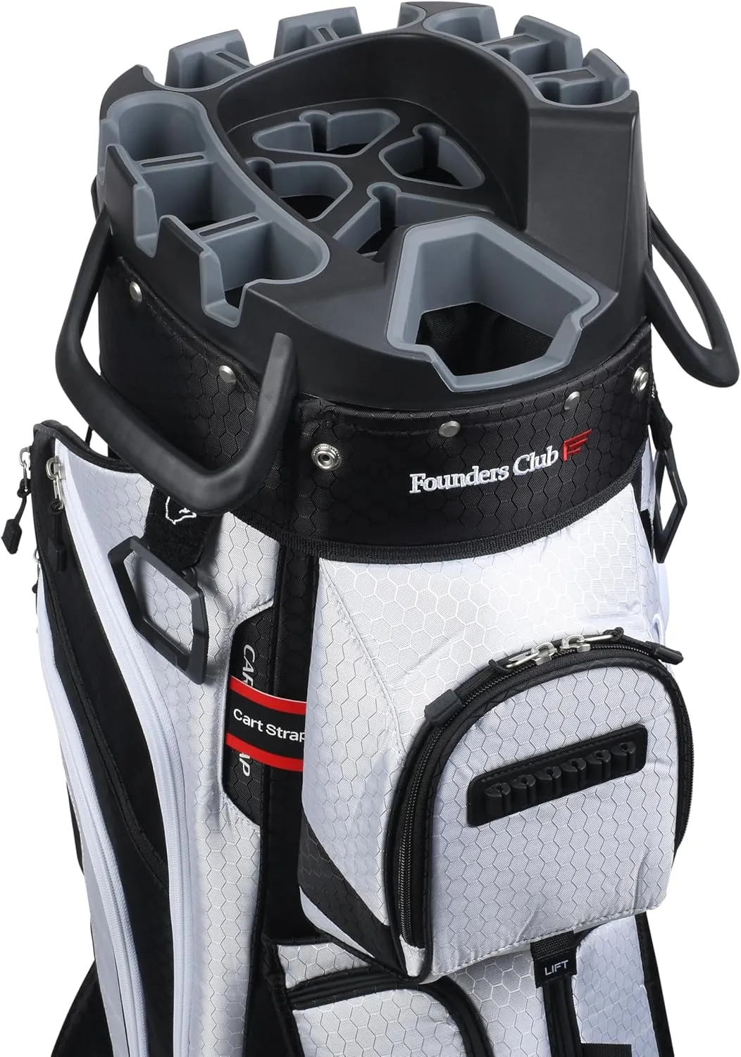 Founders Club 4th Generation Tour Series Club Lock Organizer Golf Cart Bag for Men with 14 Way Anti Rattle Divider Top- Free Snap On Rain Hood-Full Length Dividers