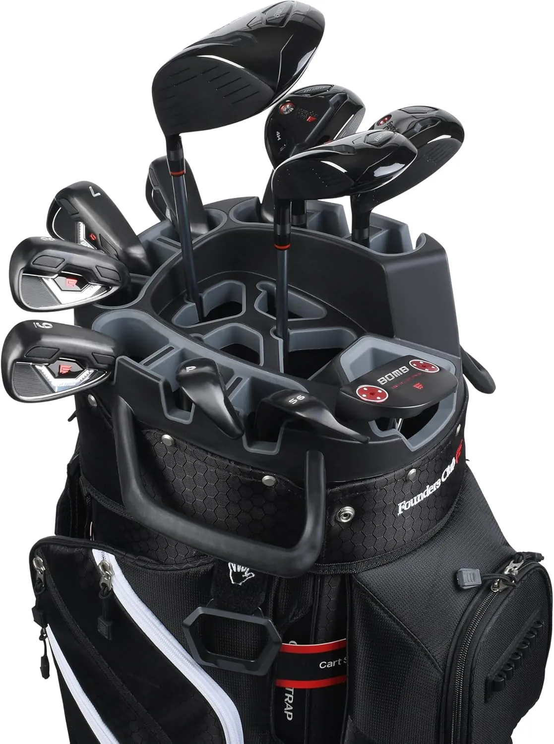 Founders Club 4th Generation Tour Series Club Lock Organizer Golf Cart Bag for Men with 14 Way Anti Rattle Divider Top- Free Snap On Rain Hood-Full Length Dividers