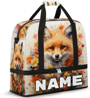 Fox Printed Custom Foldable Duffle Bag with Shoes Compartment Personalized Large Capacity Waterproof Travel Weekender Bag Overnight Bag for Sports Gym