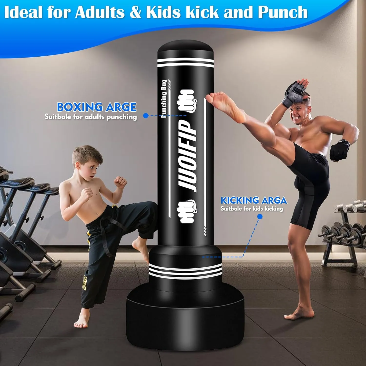 Freestanding Punching Bag with Stand, Men Standing Kickboxing Bag, Heavy Boxing for Adult Teens, Suitable for MMA Dummy Karate Home Gym Training Equipment （Excludes Gloves and Pumps）