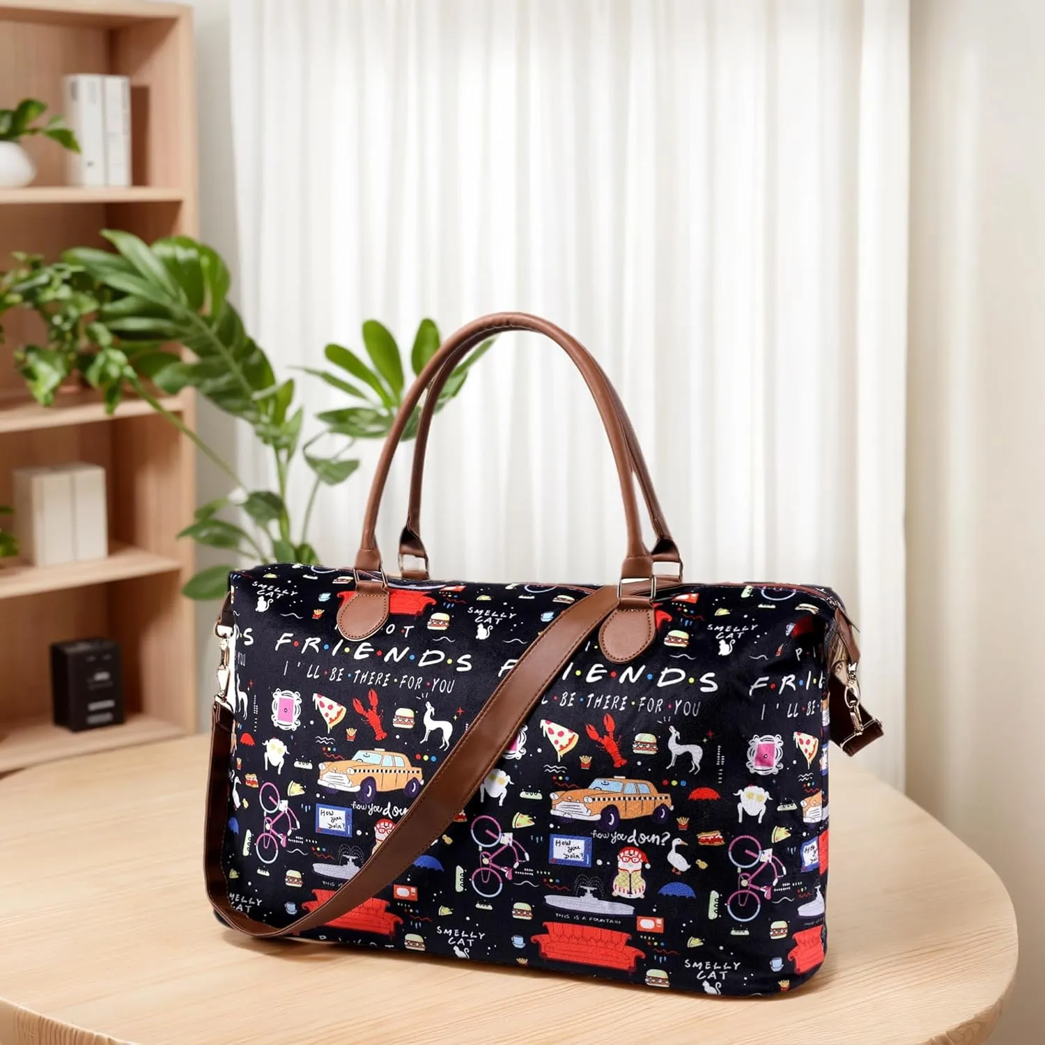 Friends TV Show Weekender Bags Extra Large, Stylish Travel Duffle Bag Waterproof, Surface Waterproof Carry on Travel Bag, Lightweight Overnight Hospital Bags Western Gifts for Women with Makeup Bag