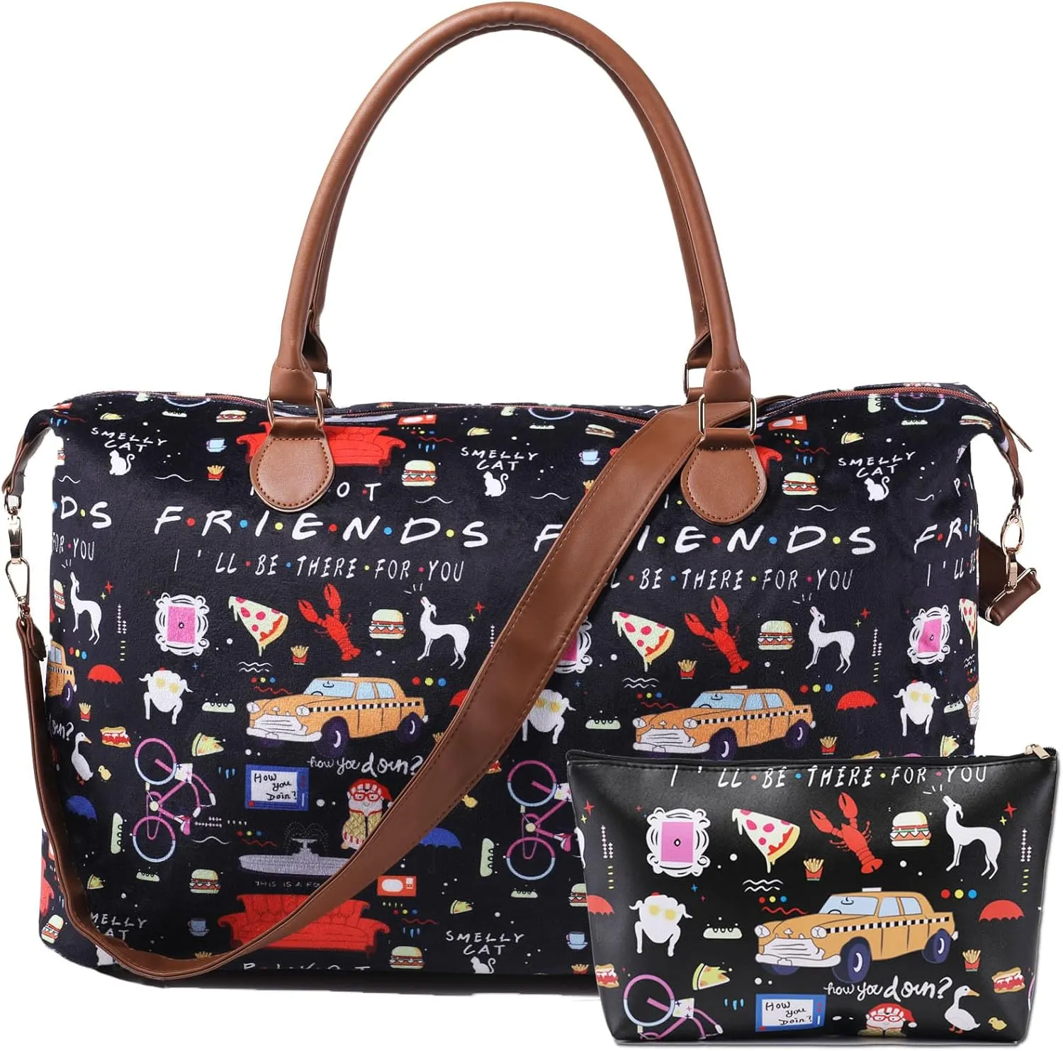 Friends TV Show Weekender Bags Extra Large, Stylish Travel Duffle Bag Waterproof, Surface Waterproof Carry on Travel Bag, Lightweight Overnight Hospital Bags Western Gifts for Women with Makeup Bag