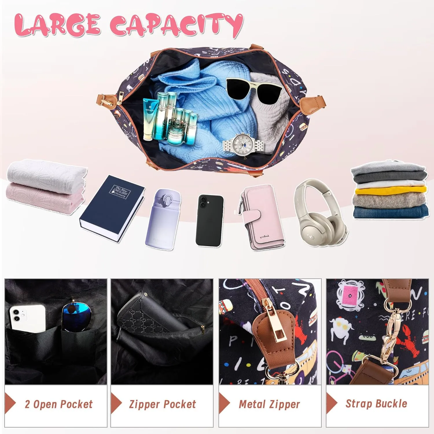 Friends TV Show Weekender Bags Extra Large, Stylish Travel Duffle Bag Waterproof, Surface Waterproof Carry on Travel Bag, Lightweight Overnight Hospital Bags Western Gifts for Women with Makeup Bag