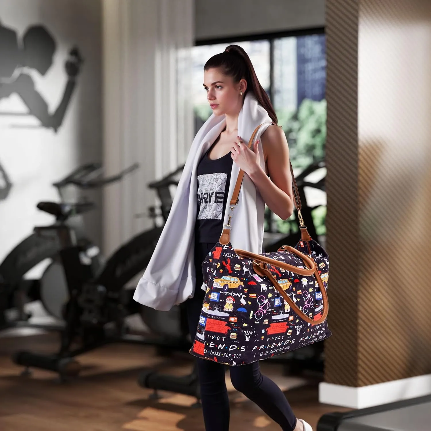 Friends TV Show Weekender Bags Extra Large, Stylish Travel Duffle Bag Waterproof, Surface Waterproof Carry on Travel Bag, Lightweight Overnight Hospital Bags Western Gifts for Women with Makeup Bag