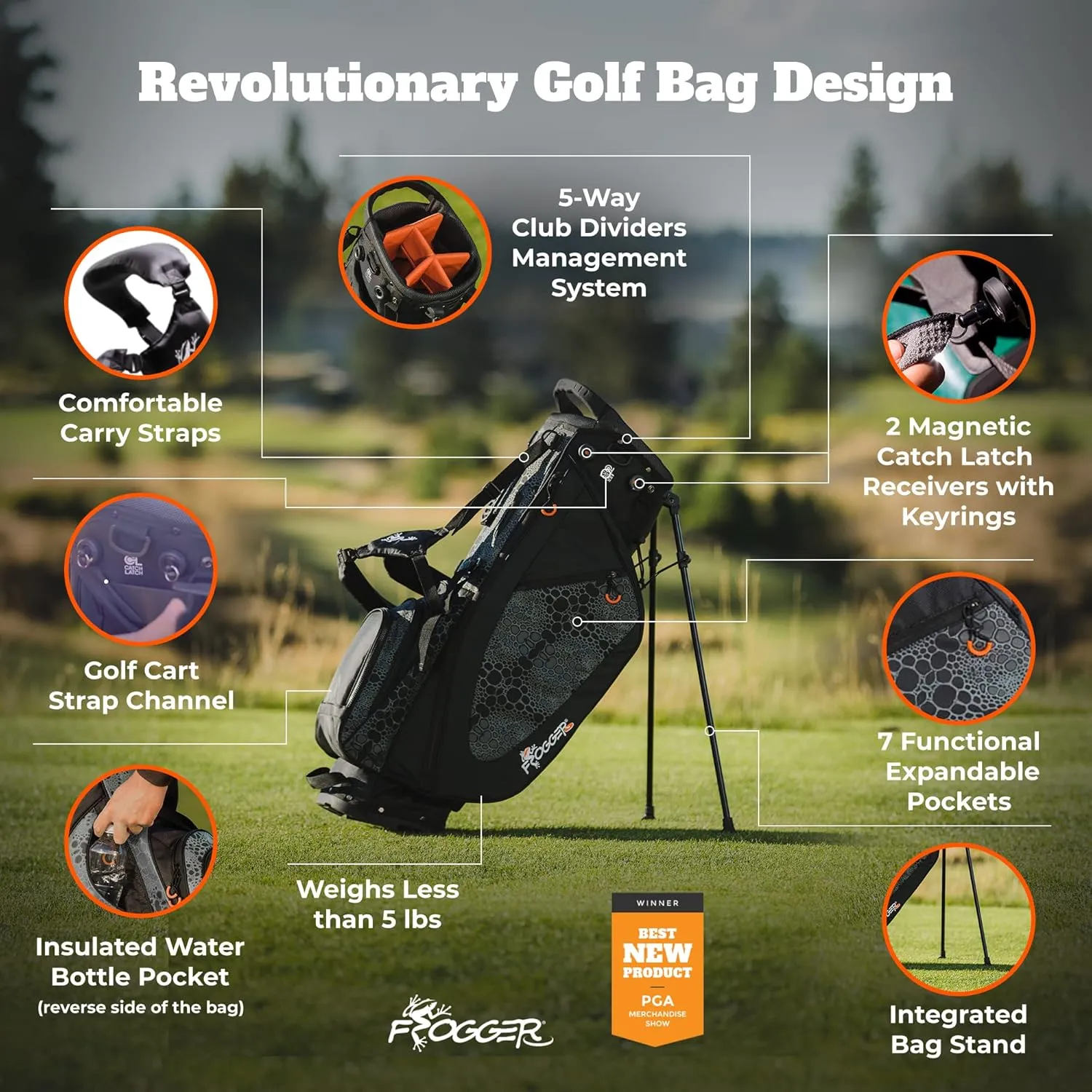 Frogger Function Hybrid Golf Bag for Men and Women with Stand - Ultra Lightweight Golf Bag with 7 Spacious Pockets, 2 Integrated Latch-it Receivers and Ergonomic Dual Shoulder Straps