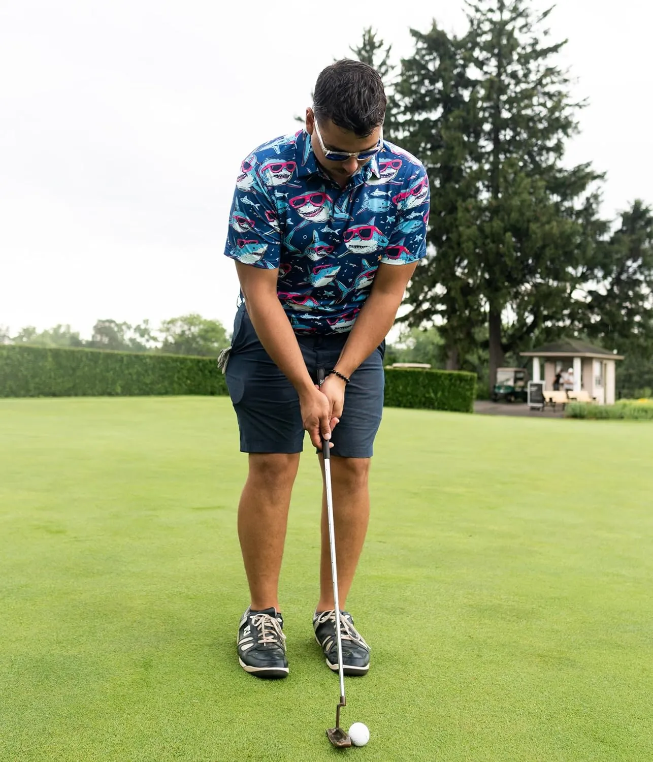 Fun Golf Shirts for Men- Men’s Performance Dry-Fit Golf Polo – UPF 50  Sun Protection Funny Hawaiian Print Short Sleeve Shirt