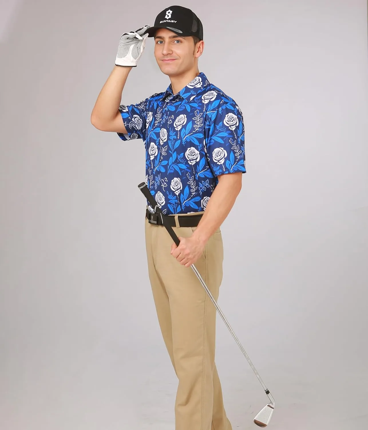 Fun Golf Shirts for Men- Men’s Performance Dry-Fit Golf Polo – UPF 50  Sun Protection Funny Hawaiian Print Short Sleeve Shirt