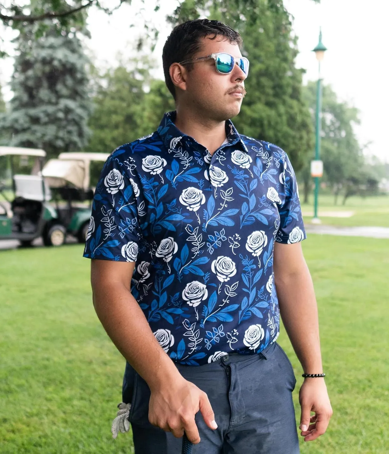 Fun Golf Shirts for Men- Men’s Performance Dry-Fit Golf Polo – UPF 50  Sun Protection Funny Hawaiian Print Short Sleeve Shirt