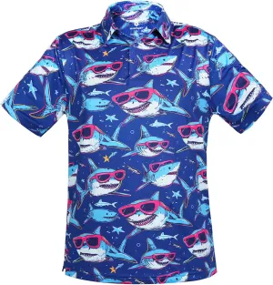Fun Golf Shirts for Men- Men’s Performance Dry-Fit Golf Polo – UPF 50  Sun Protection Funny Hawaiian Print Short Sleeve Shirt