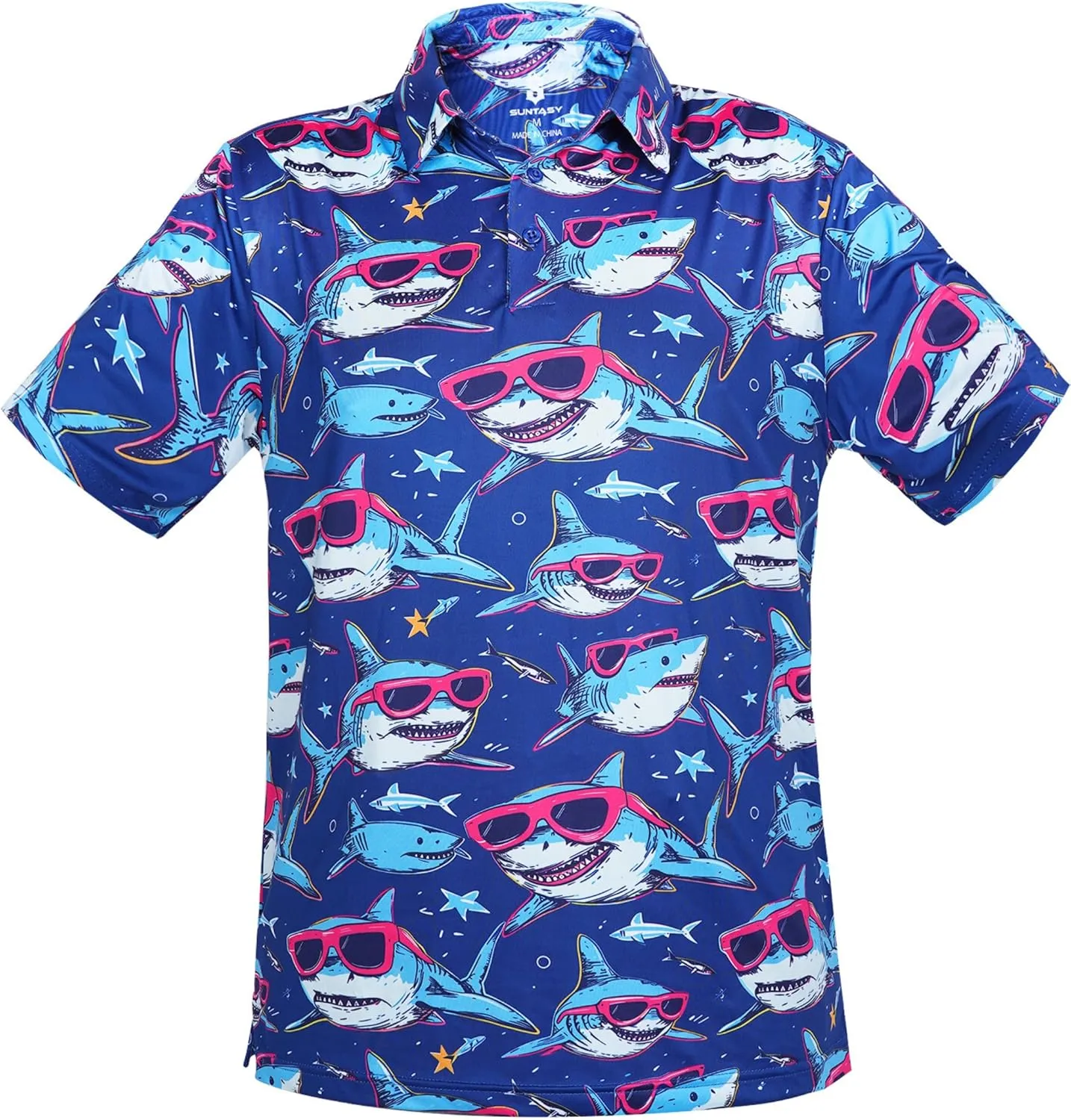 Fun Golf Shirts for Men- Men’s Performance Dry-Fit Golf Polo – UPF 50  Sun Protection Funny Hawaiian Print Short Sleeve Shirt