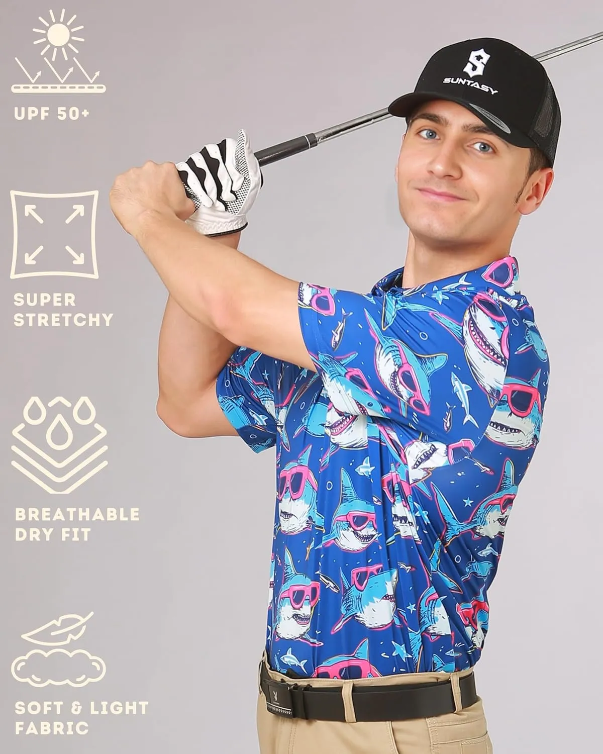 Fun Golf Shirts for Men- Men’s Performance Dry-Fit Golf Polo – UPF 50  Sun Protection Funny Hawaiian Print Short Sleeve Shirt