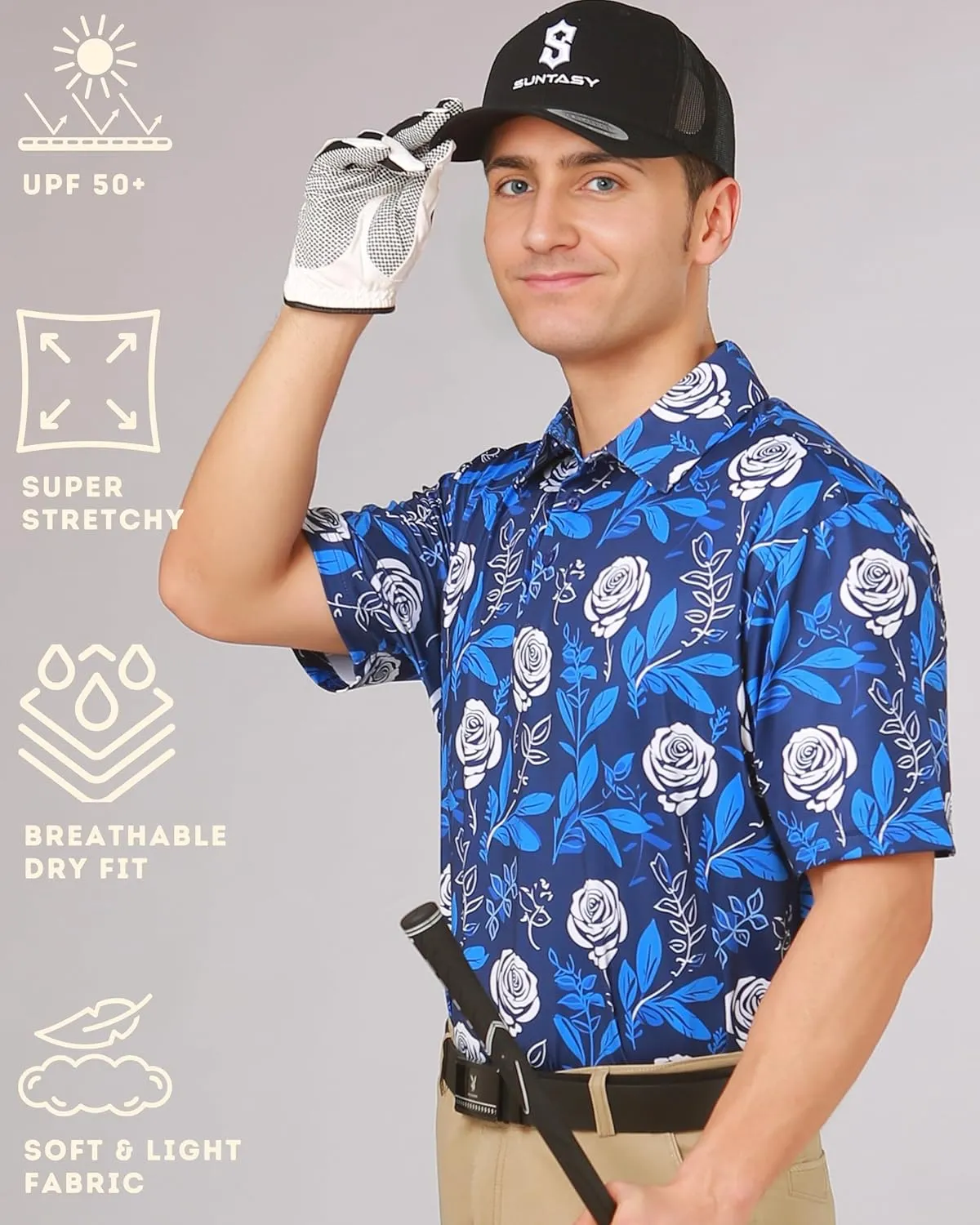 Fun Golf Shirts for Men- Men’s Performance Dry-Fit Golf Polo – UPF 50  Sun Protection Funny Hawaiian Print Short Sleeve Shirt