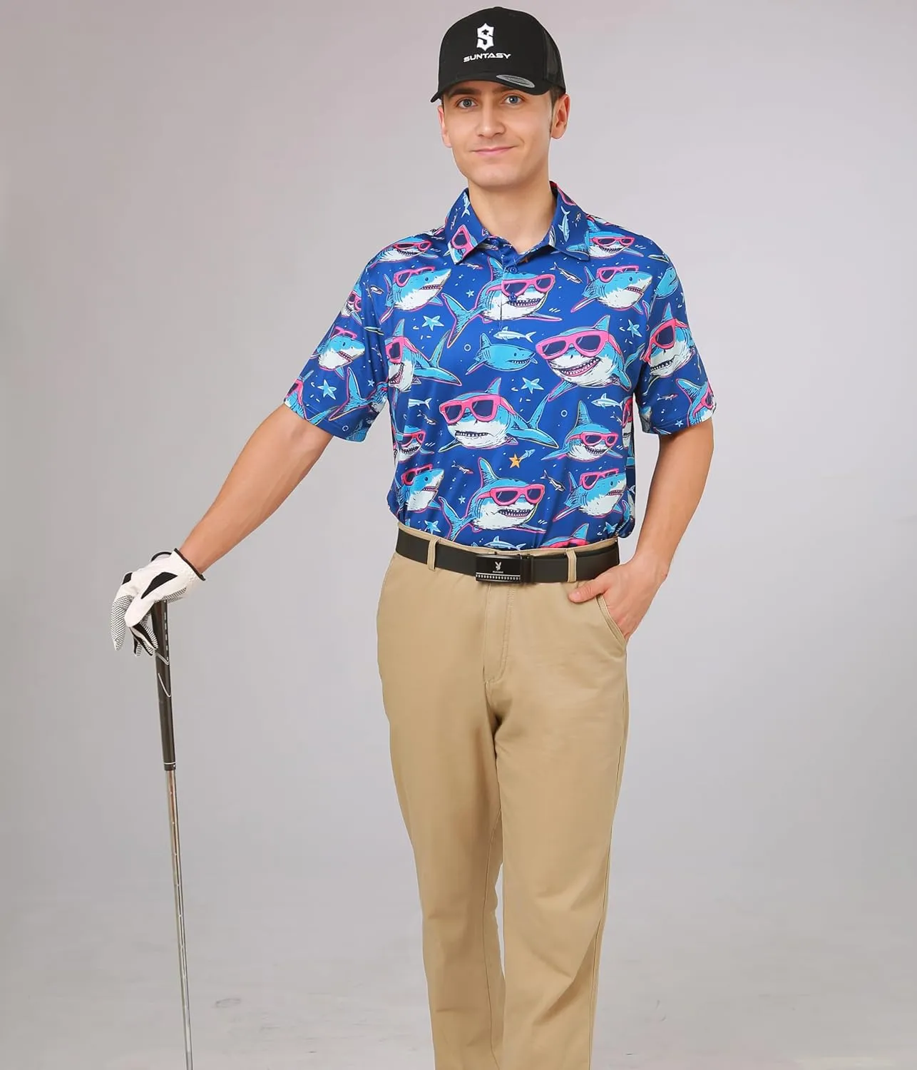 Fun Golf Shirts for Men- Men’s Performance Dry-Fit Golf Polo – UPF 50  Sun Protection Funny Hawaiian Print Short Sleeve Shirt