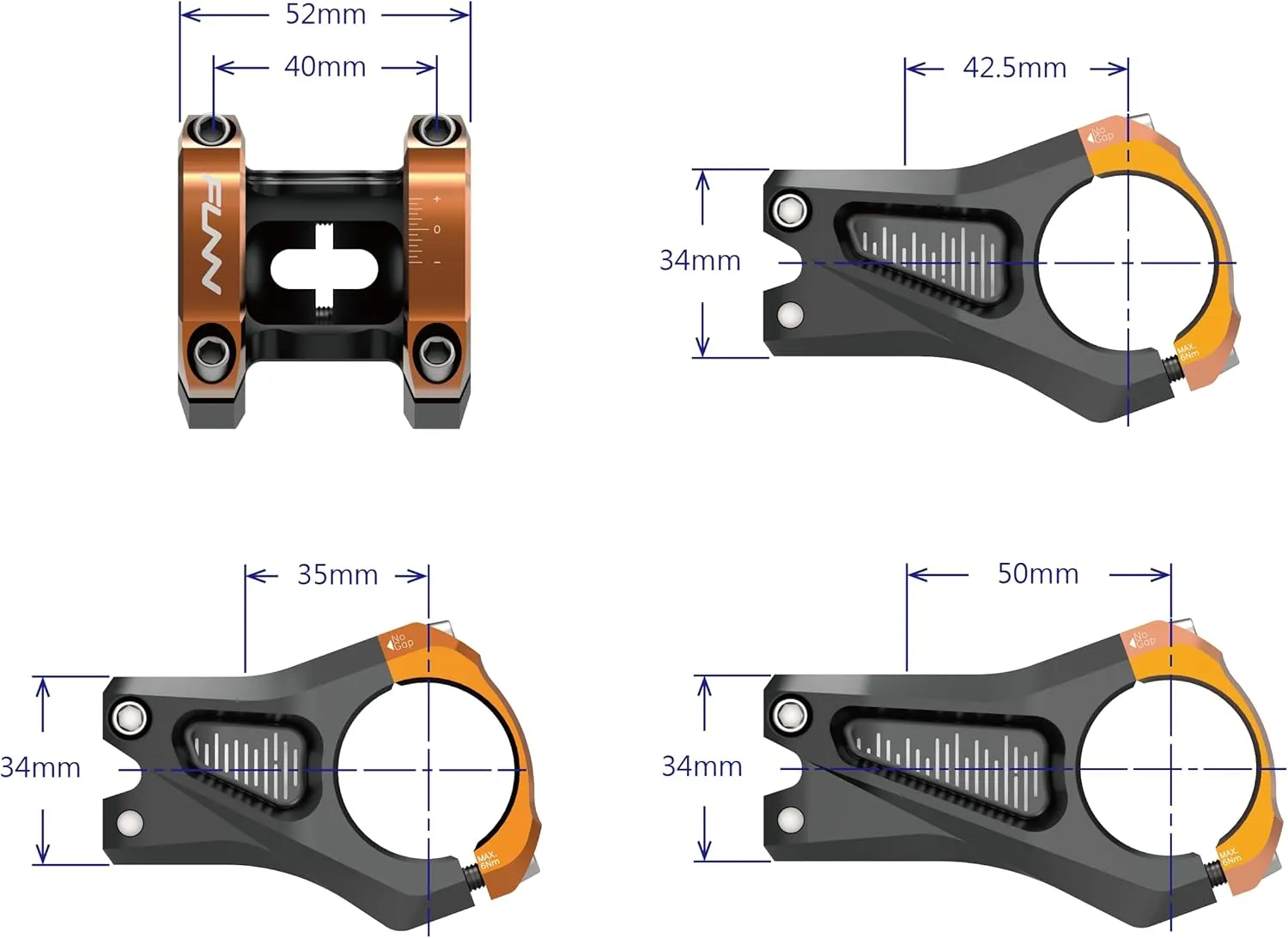 Funn Equalizer Bike Stem with Zero Rise - with 35mm Bar Clamp, 0 Degree Alloy Bike Stem for Mountain Bike and BMX Bike
