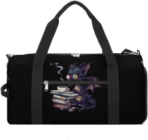 Funny Dragon Read Books Gym Bag for Women Men Lightweight Duffel Bag Travel Tote Bag Sports Bag with Shoulder Strap