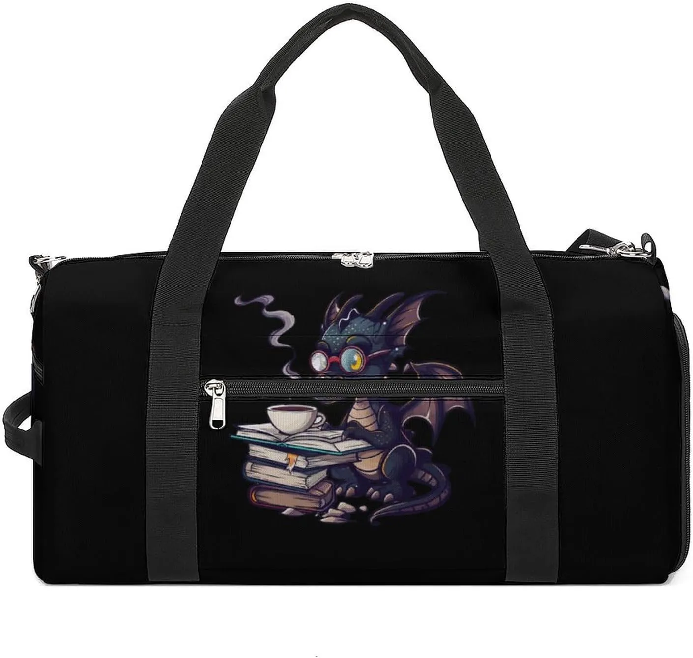 Funny Dragon Read Books Gym Bag for Women Men Lightweight Duffel Bag Travel Tote Bag Sports Bag with Shoulder Strap