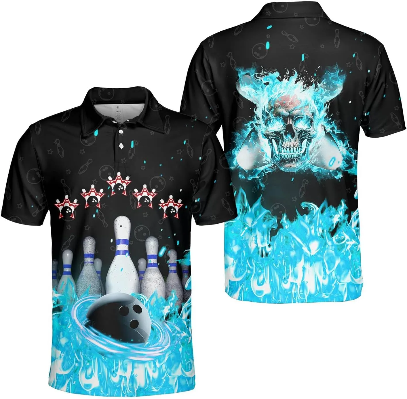 Funny Skull Polo Shirts for Men Retro Skeleton Golf Polos Vintage Mens Polo Shirts Short Sleeve Button Up Shirt
