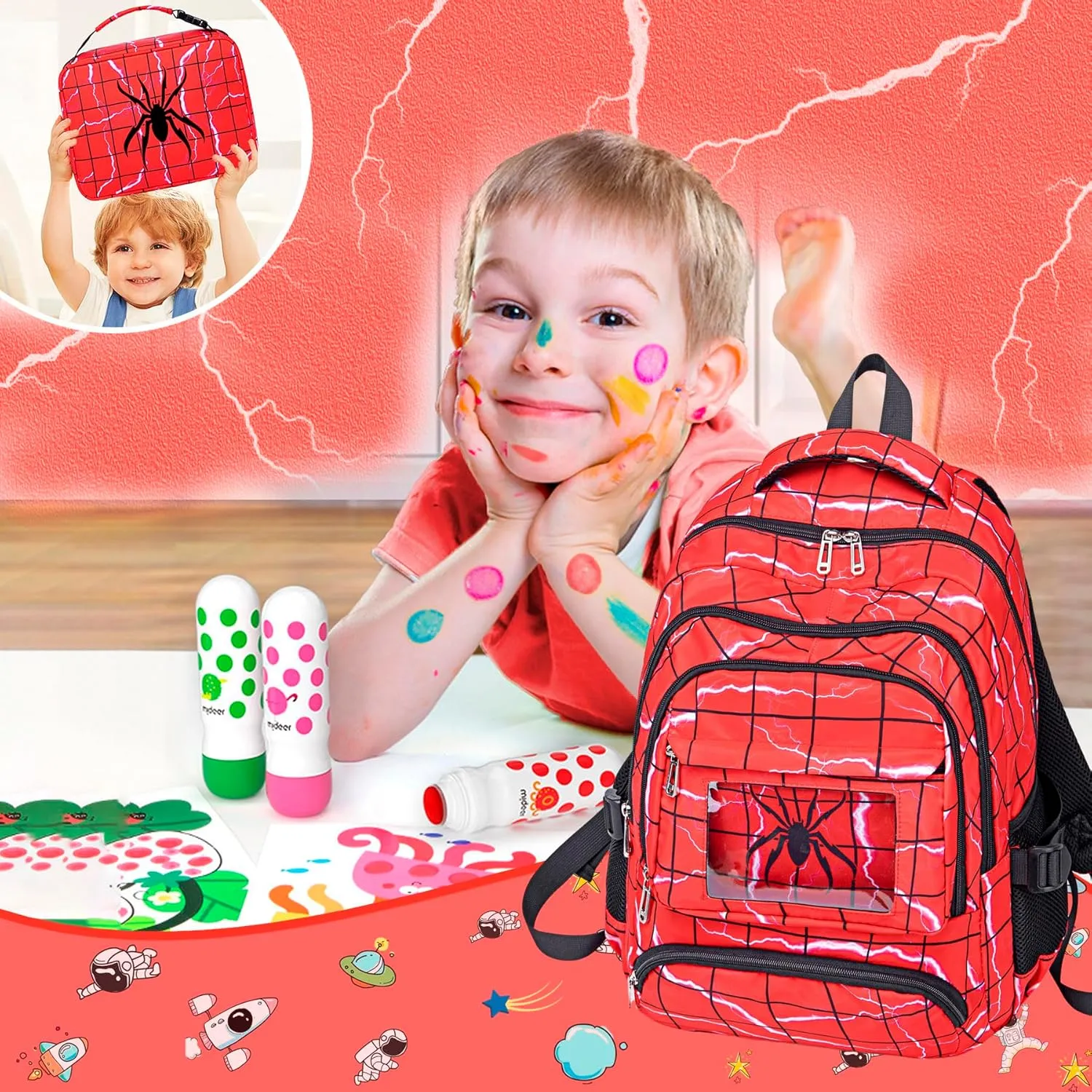FunnyGifts Kids Backpacks Boys School Bookbag for Elementary Kindergarten Preschool Mochila Para Niños 4 5 6 7 8 9 10 11 12