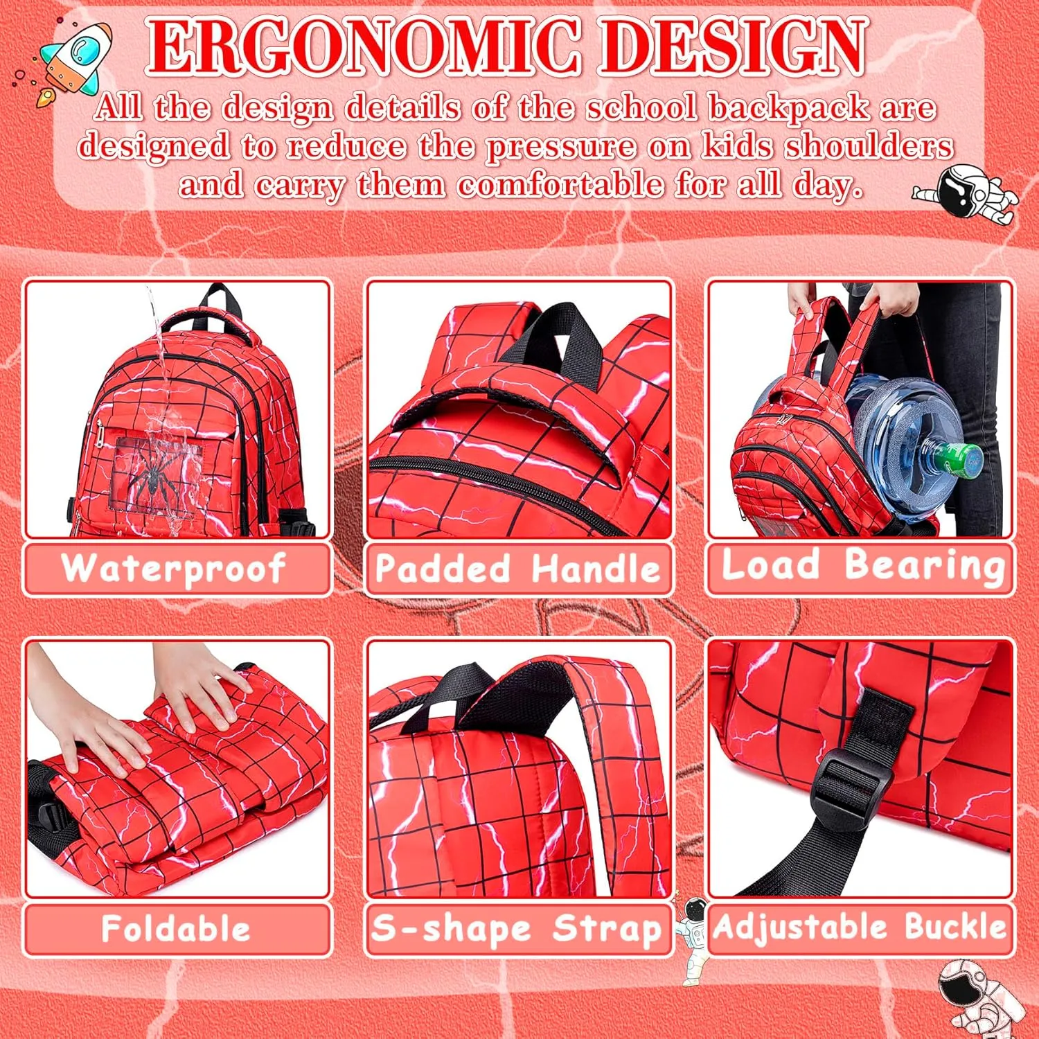 FunnyGifts Kids Backpacks Boys School Bookbag for Elementary Kindergarten Preschool Mochila Para Niños 4 5 6 7 8 9 10 11 12