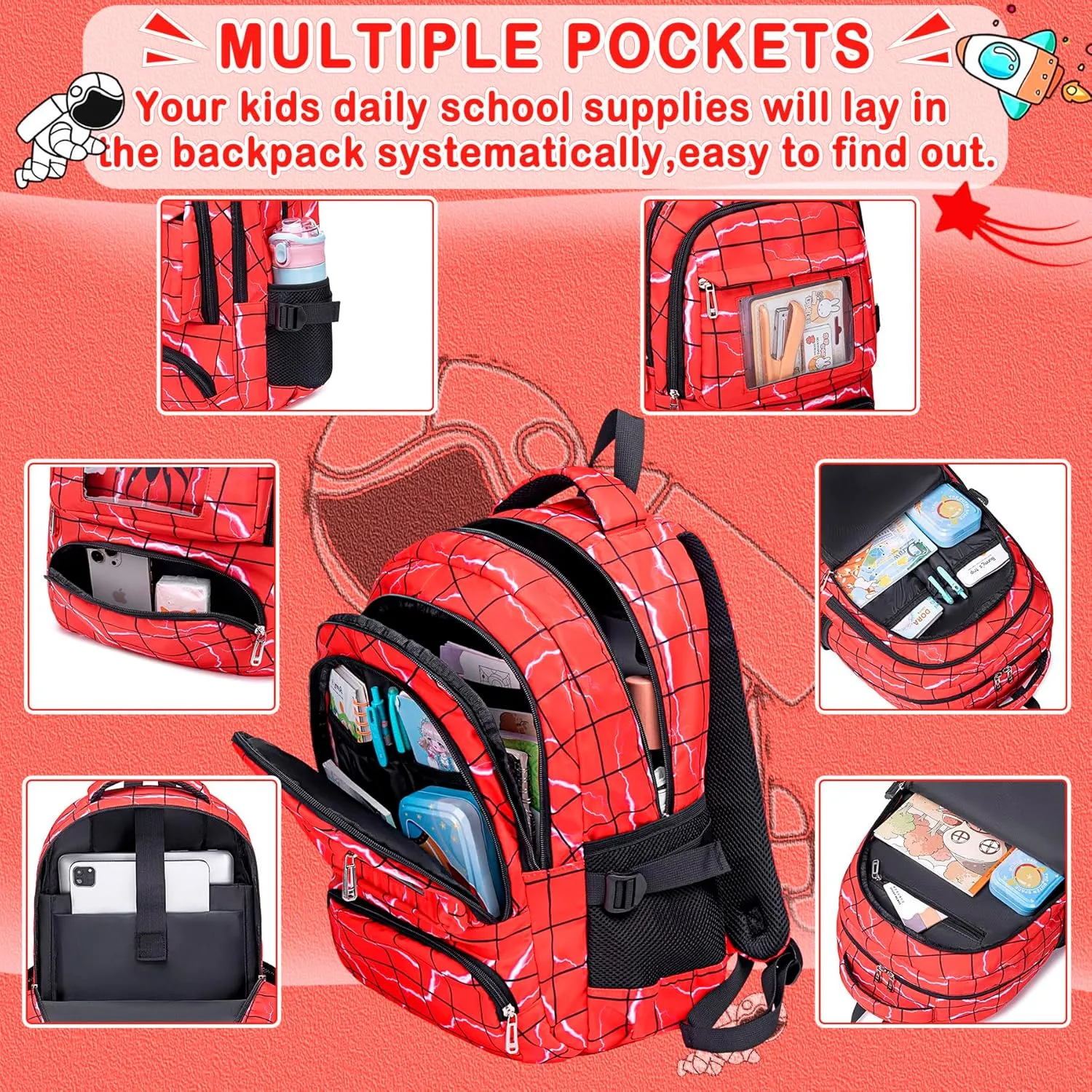 FunnyGifts Kids Backpacks Boys School Bookbag for Elementary Kindergarten Preschool Mochila Para Niños 4 5 6 7 8 9 10 11 12
