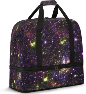 Galaxy Purple ColorfulTravel Duffel Bags for Women & Men Large Sports Gym Bags Foldie Weekender Overnight Bag Carry On Tote Bag With Shoe Compartment Personal Item Bag for Travel Sports Gym