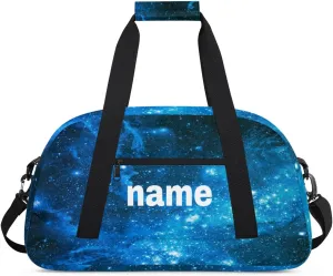 Galaxy Stars Nebula Custom Name Kids Gym Duffel Bag for Little Boys, Personalized Sport Duffle Practice Bag Teen Travel Weekender Overnight Carry On Bag, Customized Kids Gifts