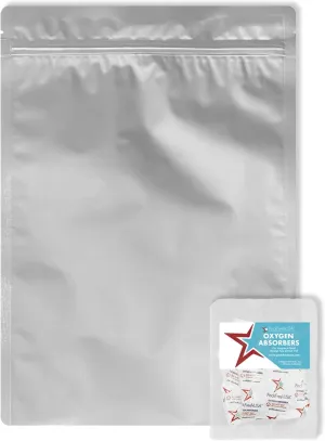 Gallon (10" x 14") AirTight Seal-Top Mylar Bags - 500cc High-Capacity Oxygen Absorbers - Long-Term Food Storage – Heavy Duty 5 Mil Thick (Per Side) - Resealable - Heat Sealable - Food Grade – Rounded Corners – Free Guide - Pack of 100