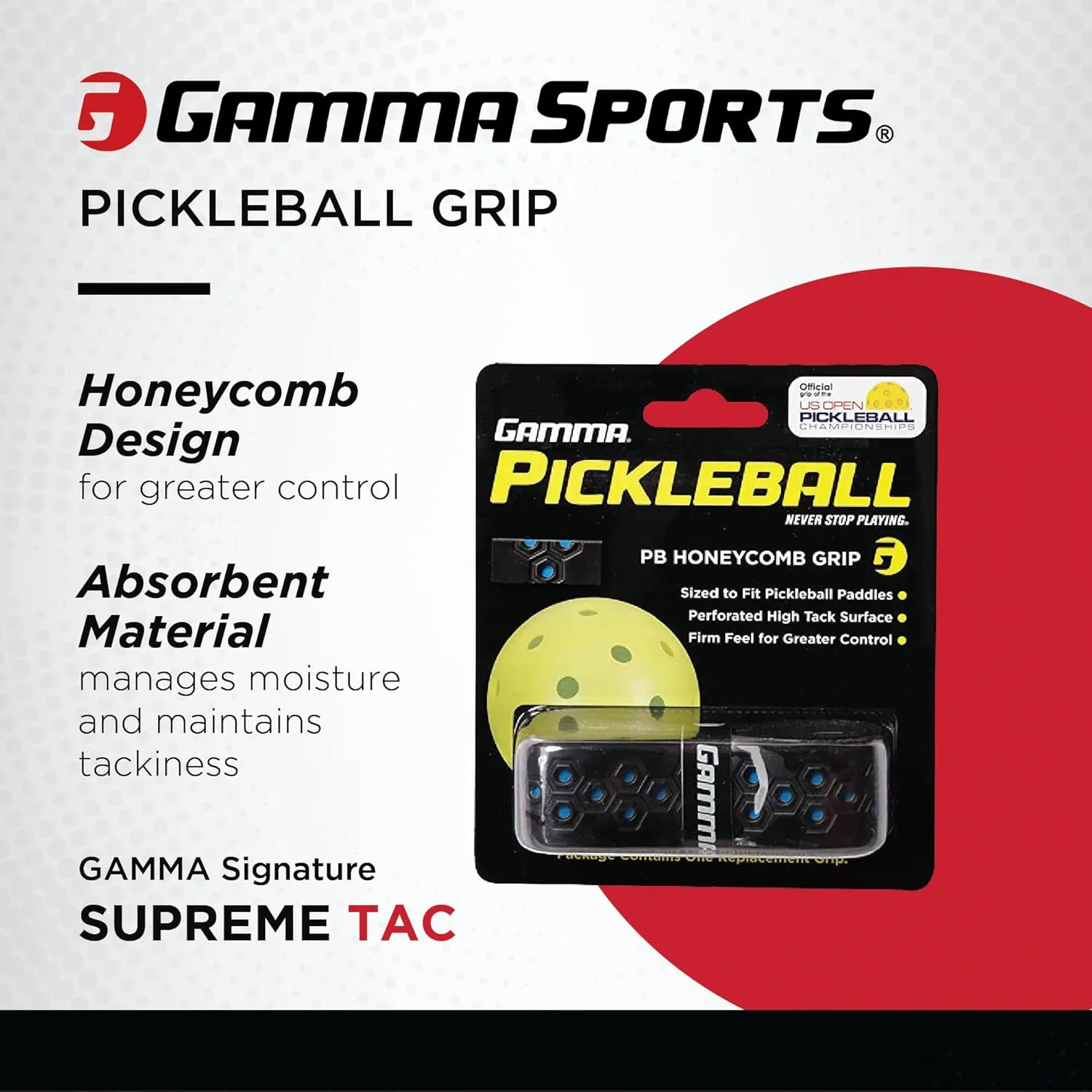 Gamma Honeycomb Cushion Grip for Pickleball Paddles, Moisture-Wicking Pickleball Replacement Grip, Premium Pickleball Equipment for Practice and Tournament Play