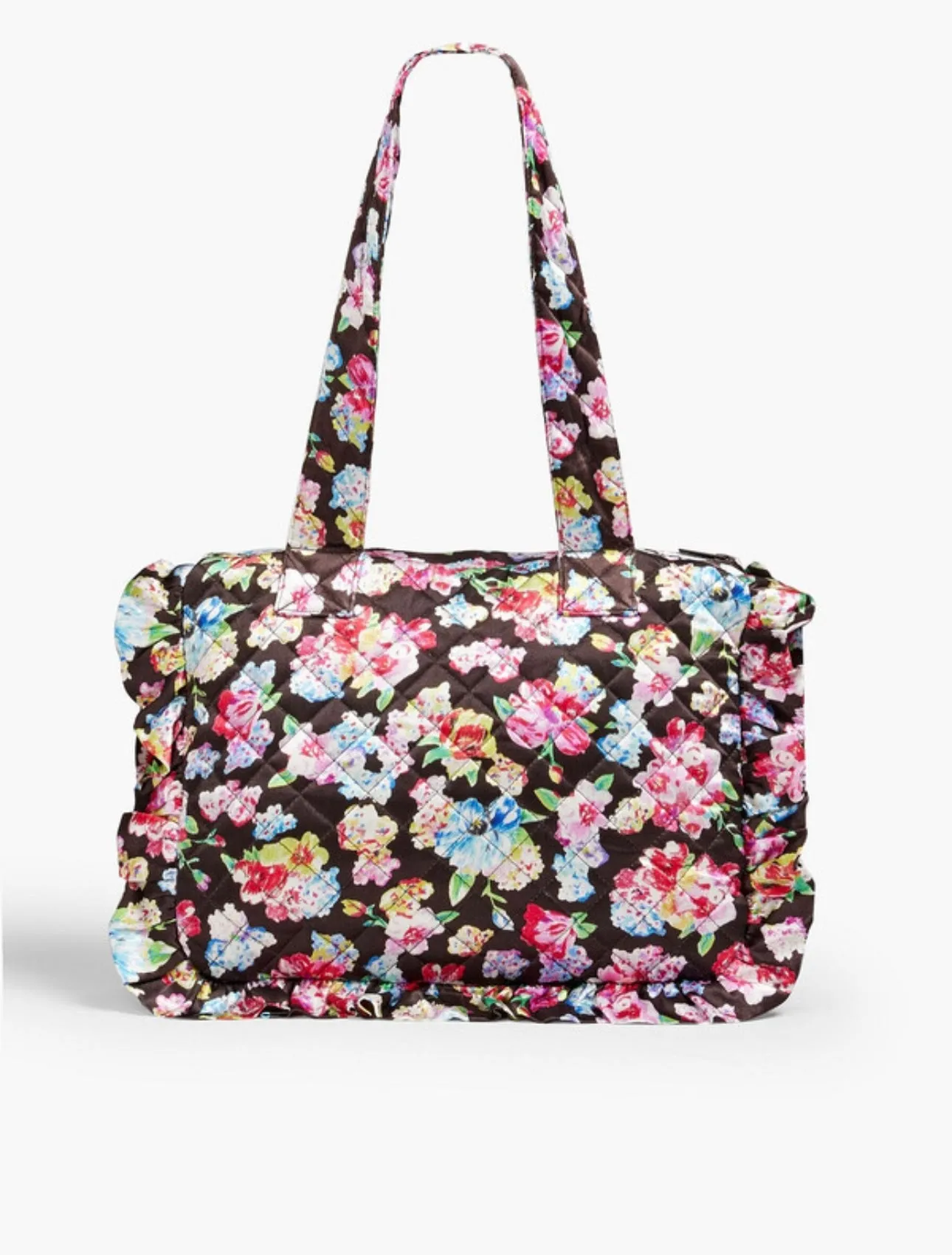 Ganni - Ruffled quilted floral-print satin tote