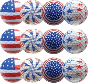 GBM Patriotic Golf Balls - Set of 12 American Flag Design with Stars & Stripes Pattern for Games, Practices & Gifts