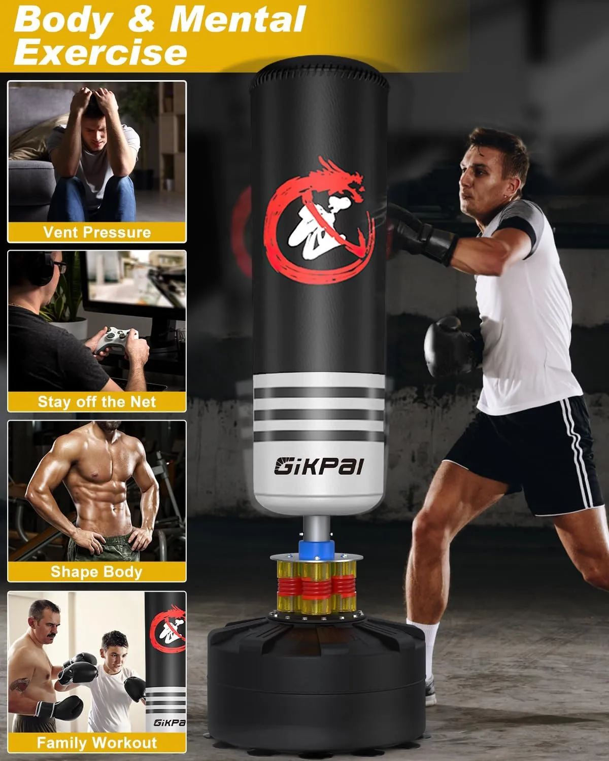 GIKPAL Freestanding Punching Bag with Boxing Gloves, Heavy Boxing Bag with Stand for Adult Kids, Kickboxing Bag for MMA Martial Arts Boxing Traning
