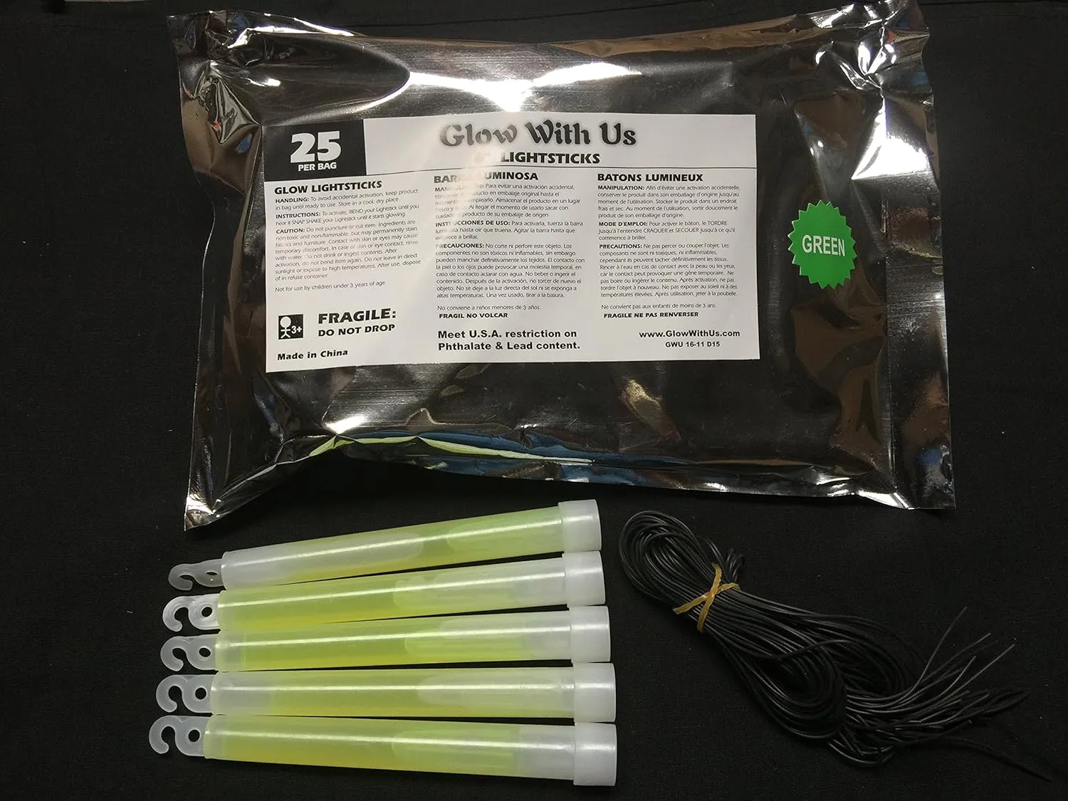 Glow Sticks Bulk Wholesale, 100 6” Industrial Grade Green Light Sticks. Bright Color, Glow 12-14 Hrs, Safety Glow Stick with 3-Year Shelf Life, GlowWithUs Brand