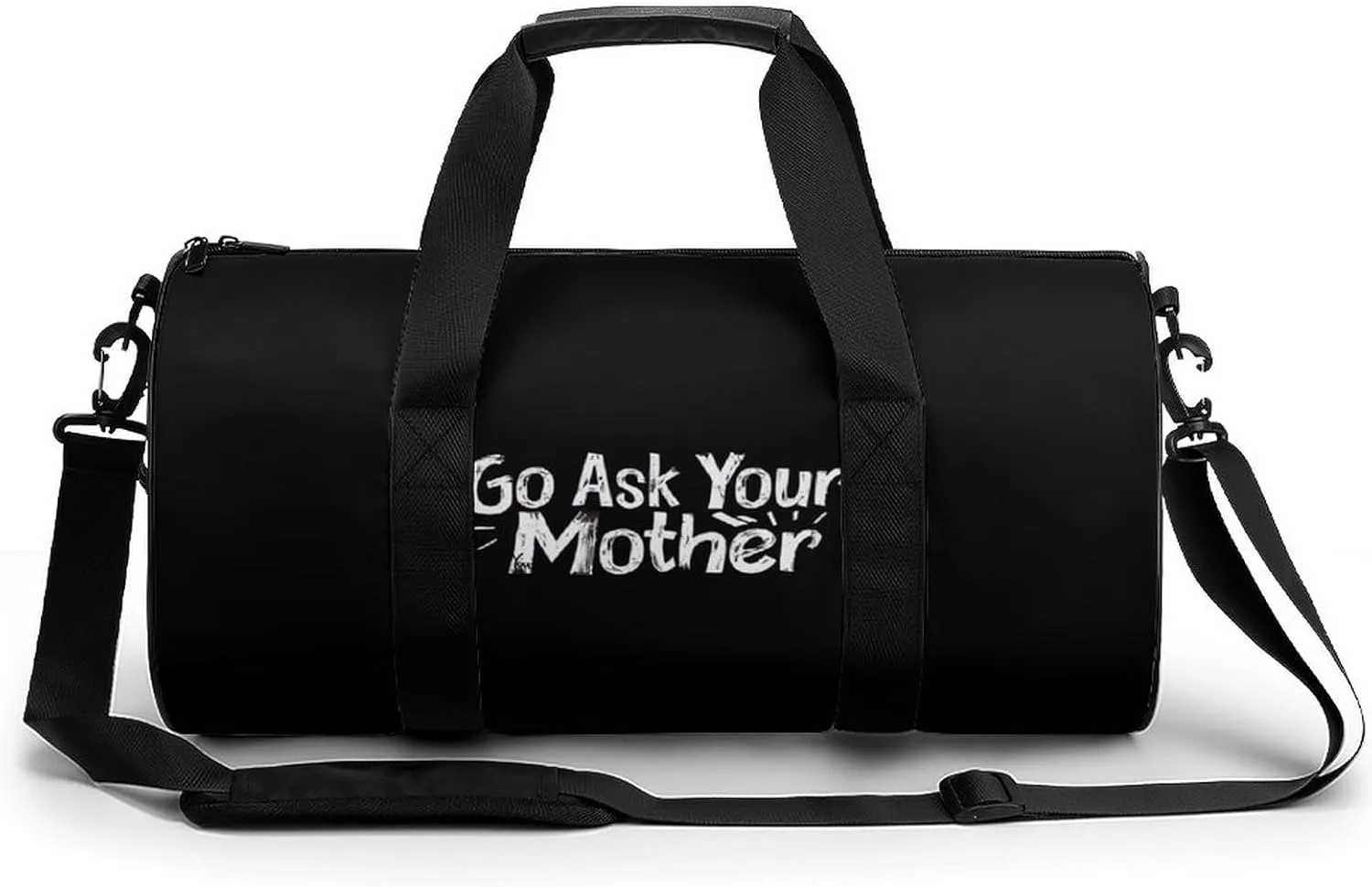 Go Ask Your Mother Round Barrel Gym Sport Bag Small Travel Duffel Bags Reusable Tote for Men Women