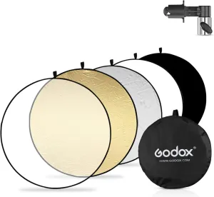 Godox 31”/80cm Light Reflector Diffuser,5-in-1 Portable Collapsible Round Multi Disc with Holder Clip & Bag for Studio Shooting,Video Location,Portrait Photography-Gold,Silver,White,Black,Translucent