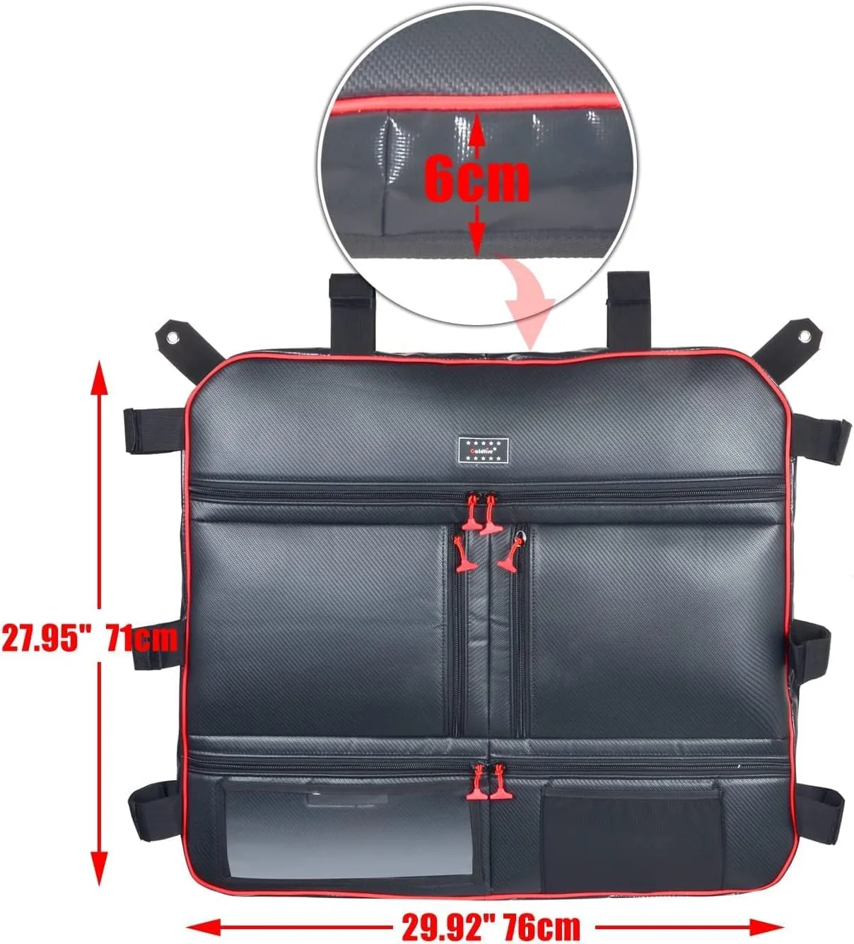Goldfire Overhead Storage Bag Center Roof Top Map Bag Tool Gear Bag Compatible with Polaris RZR XP 1000 2 Seat or 4 Seat All Years Models RZR 1000 XP Accessories (Red Piping)