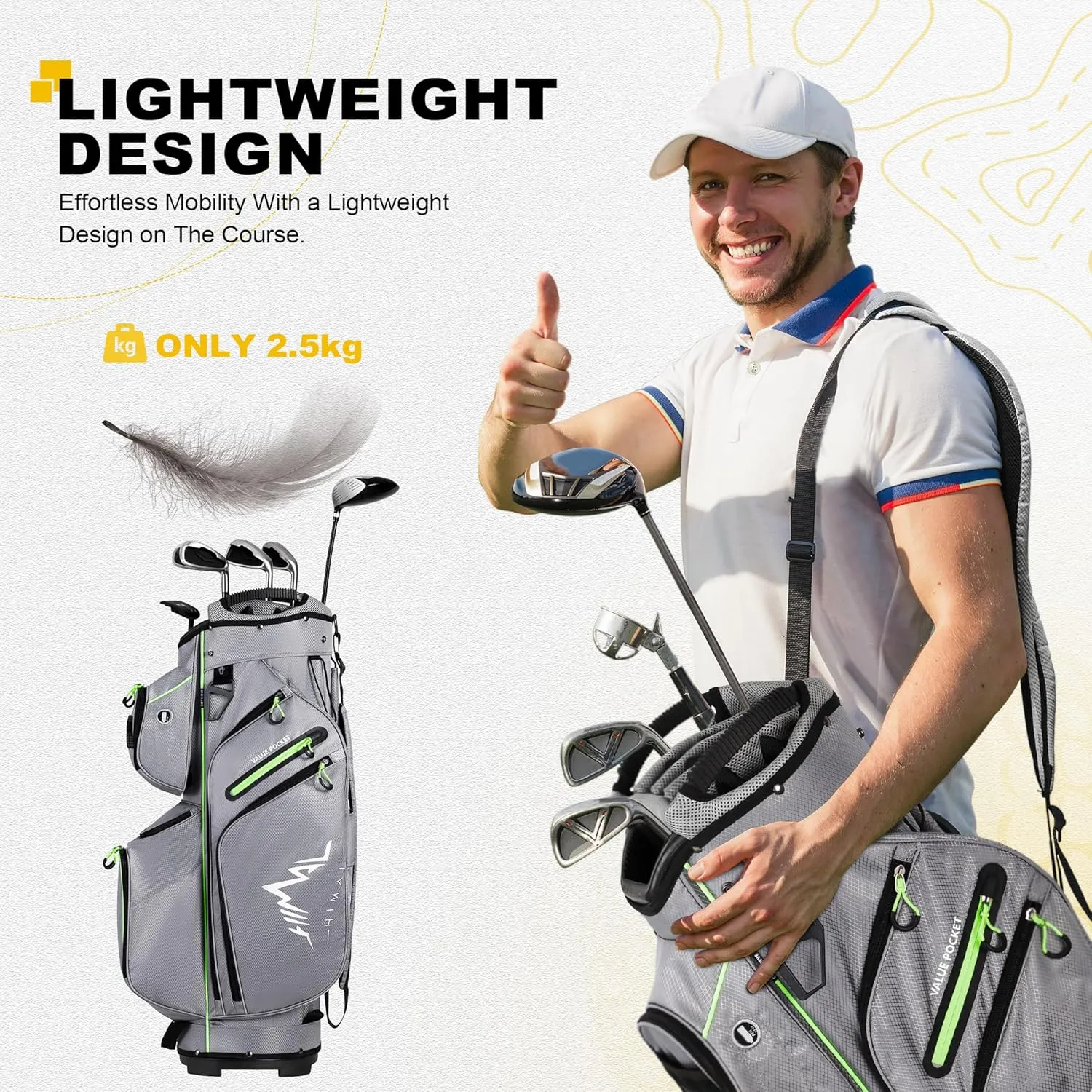 Golf Cart Bag, 15 Way Organizer Divider Top with Handles and Rain Cover