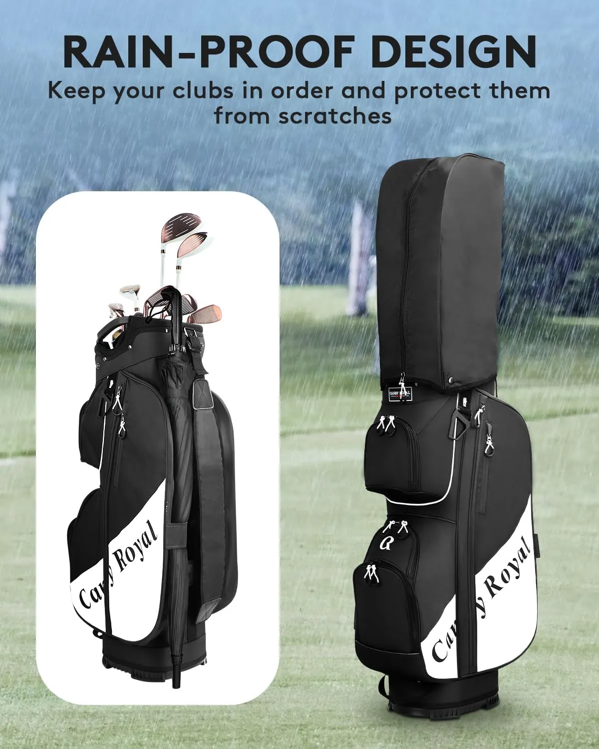Golf Cart Bag:14 Way Full Length Divider Top Lightweight with Cooler Handles Rain Cover and Golf Shoe Bag Green