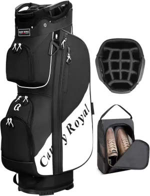 Golf Cart Bag:14 Way Full Length Divider Top Lightweight with Cooler Handles Rain Cover and Golf Shoe Bag Green
