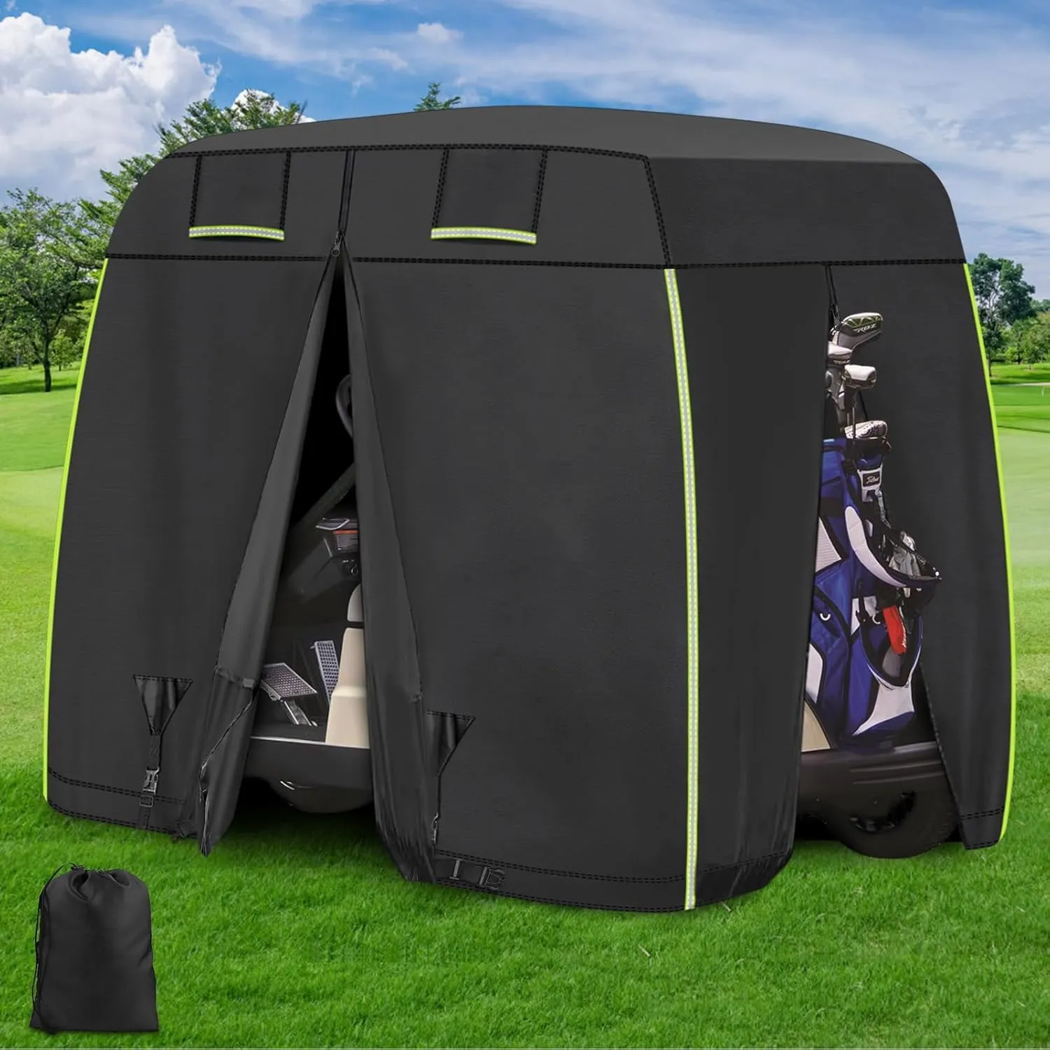 Golf Cart Cover 4 Passenger for EZGO, Club Car, Yamaha, iCON Golf Cart, 600d Oxford with Reflective Strips Golf Cart Covers, Rainproof Windproof, Dustproof Golf Cart Cover 2/4 Passenger