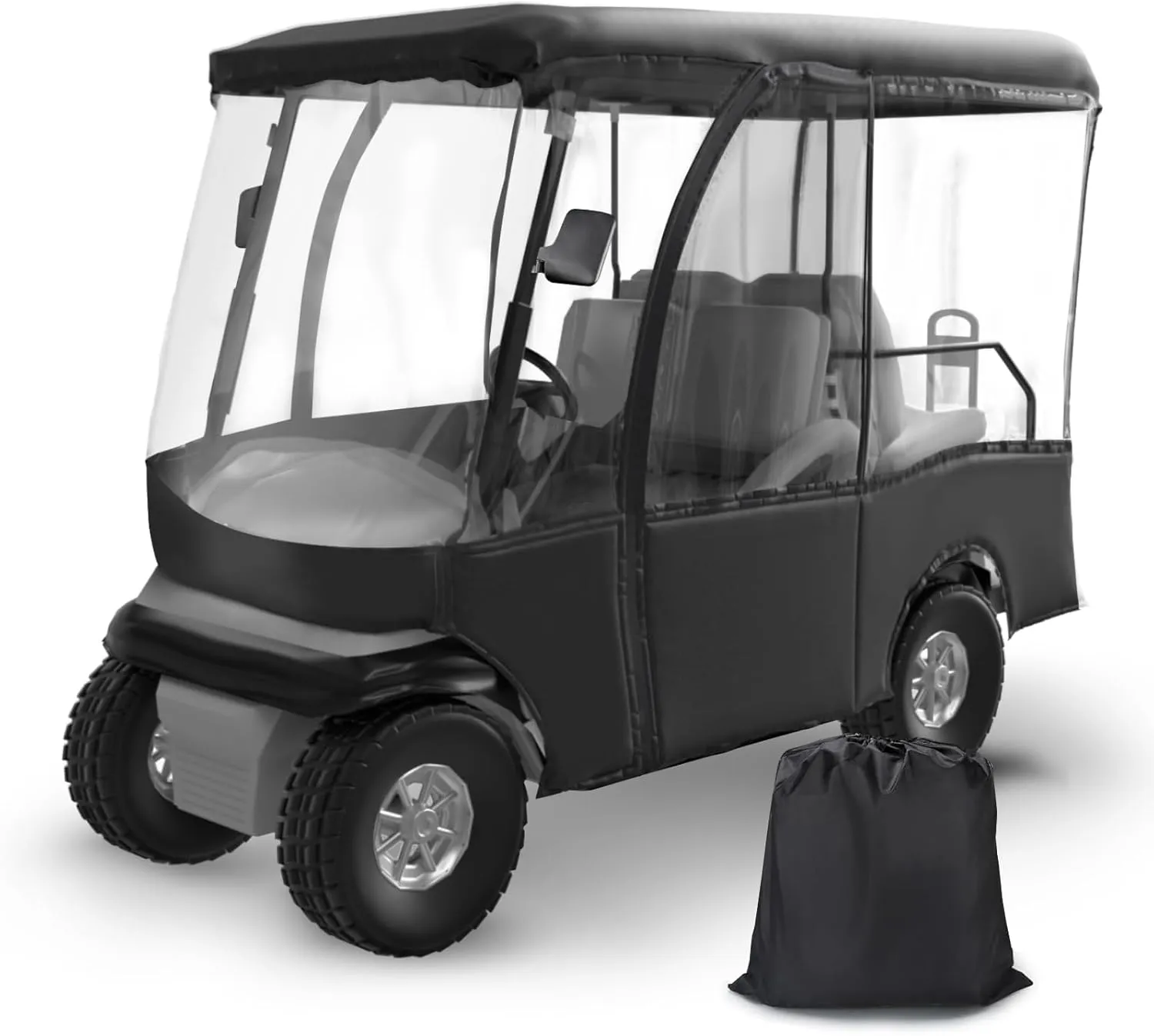 Golf Cart Enclosure, 2 2 Person Golf Cart Drivable Rain Cover, 600D Waterproof Enclosure with 4-Sided Transparent Windows, Fit for Short Roof 94" EZGO, Club Car DS, Yamaha