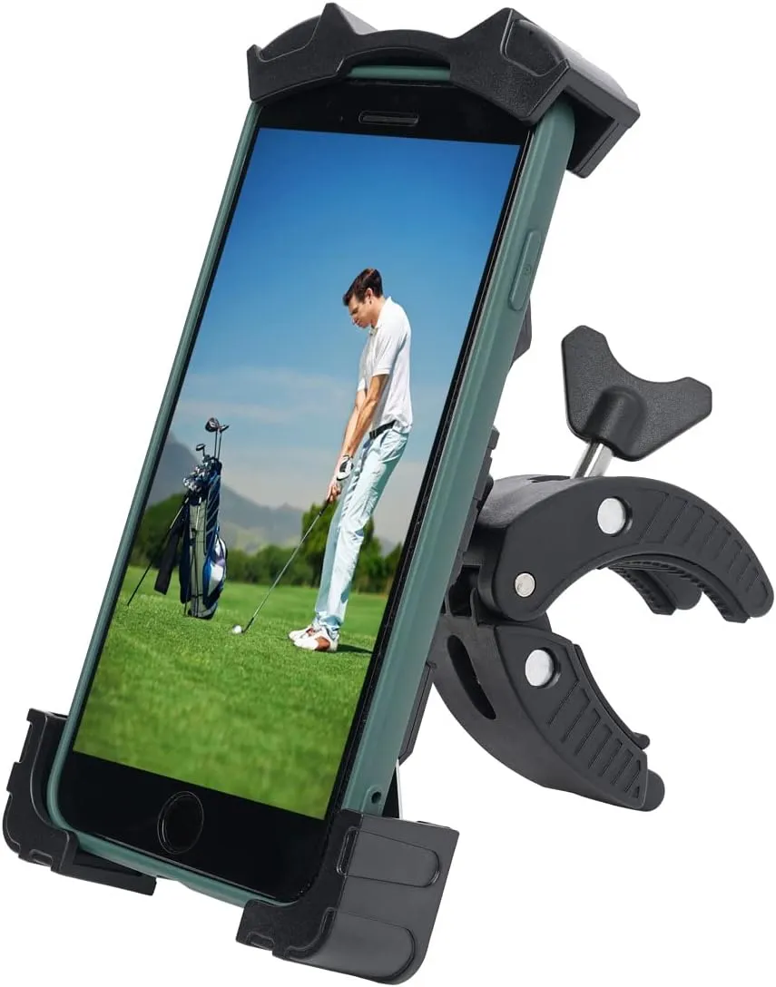 Golf Cart Phone Holder, Adjustable Cell Phone Holder Mount for Golf Cart/Push Cart/Golf Club/Flag Pole, No Shaking Cell Phone Clamp for iPhone 13/12/ 11 Pro Max, Galaxy S10/ S9