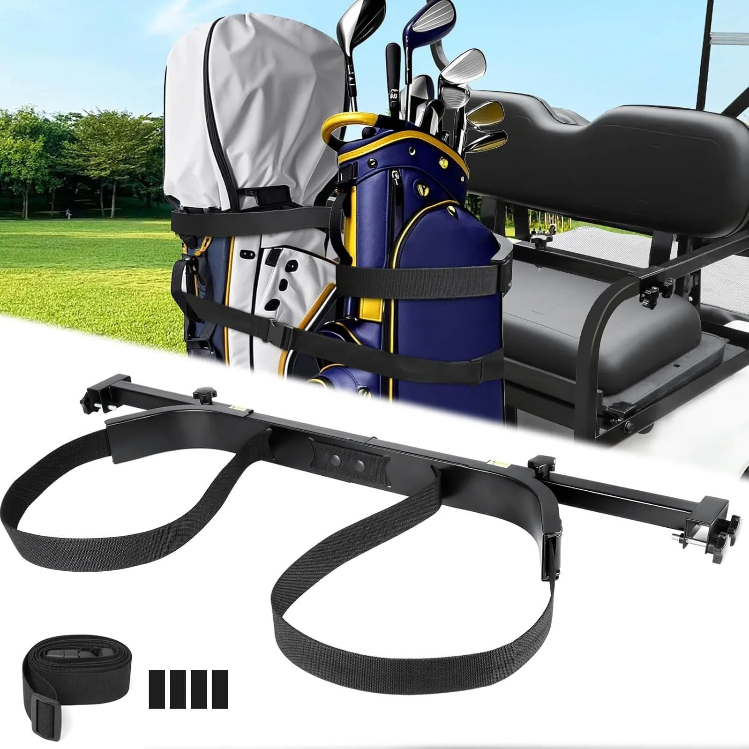 Golf Cart Rear Seat Bag Holder Bracket Attachment for Most 2 2 Golf Cart Rear Seat with 1 Inch Square Tube, No Drilling Golf Cart Bag Attachment for EZGO Club Car Yamaha Golf Carts, Metal / Stable