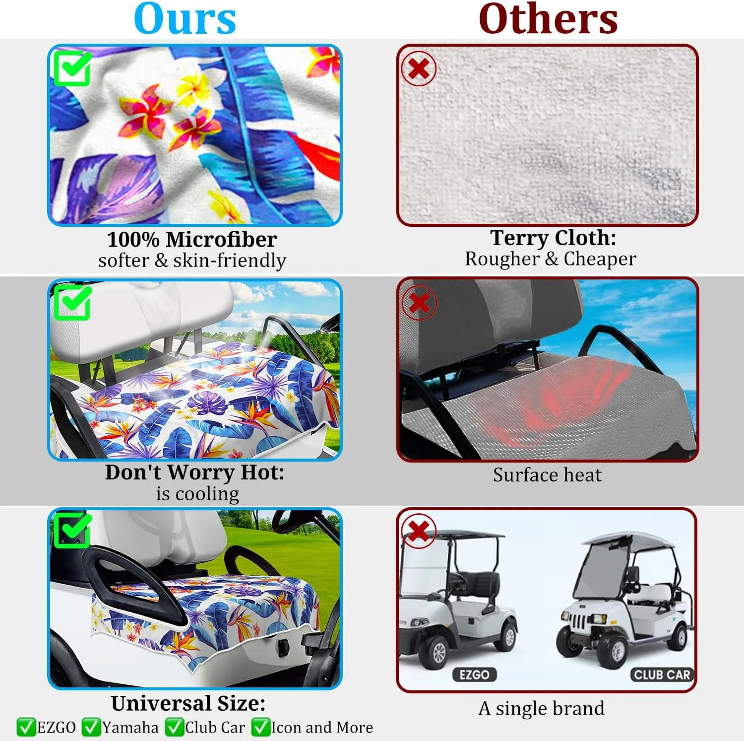 Golf Cart Seat Covers, Unique Golf Cart Seat Towel Blanket for All EZGO, Yamaha, Club Cars, Icon and More Cart Front Seat, 100% Microfiber Keeps Seat Cool and Comfortable, 51'' x 31''